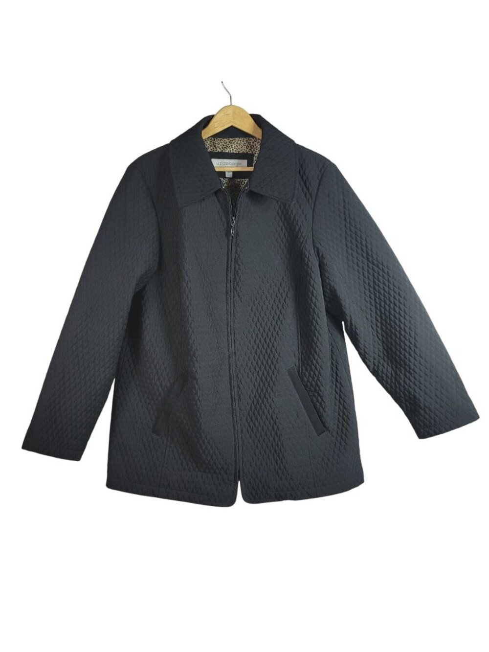 Liz Claiborne Quilted Jacket Black 1X Lightweight Full Zip Collar Zip Pockets